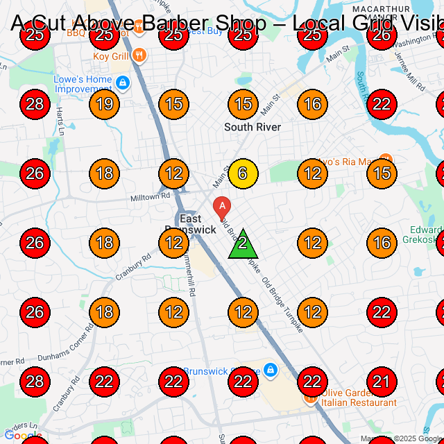 A Cut Above Barber Shop GeoGrid visibility map for Medical Spa in East Brunswick